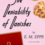 A pink background with book title The Deniability of Danishes in upper half left side, image of two pastries in upper right corner, author name in lower right corner, and red leather book cover in lower left corner