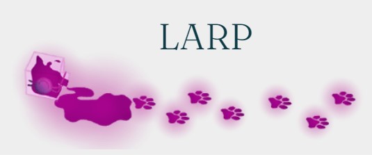 Spilled ink with inky pawprints titled LARP